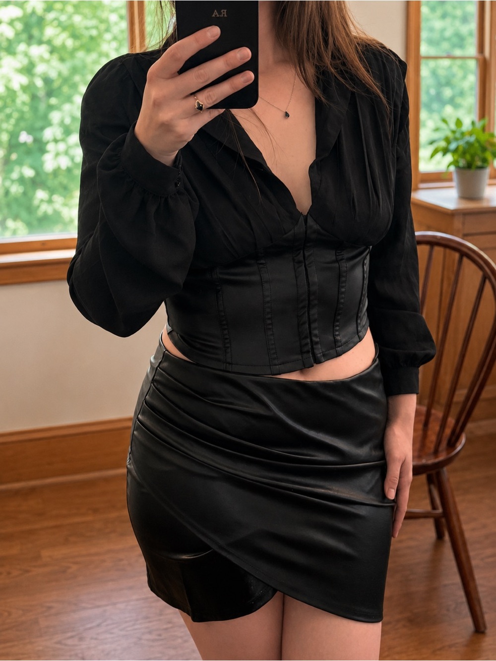 Stunning Satin and Faux Leather Corset Crop Top